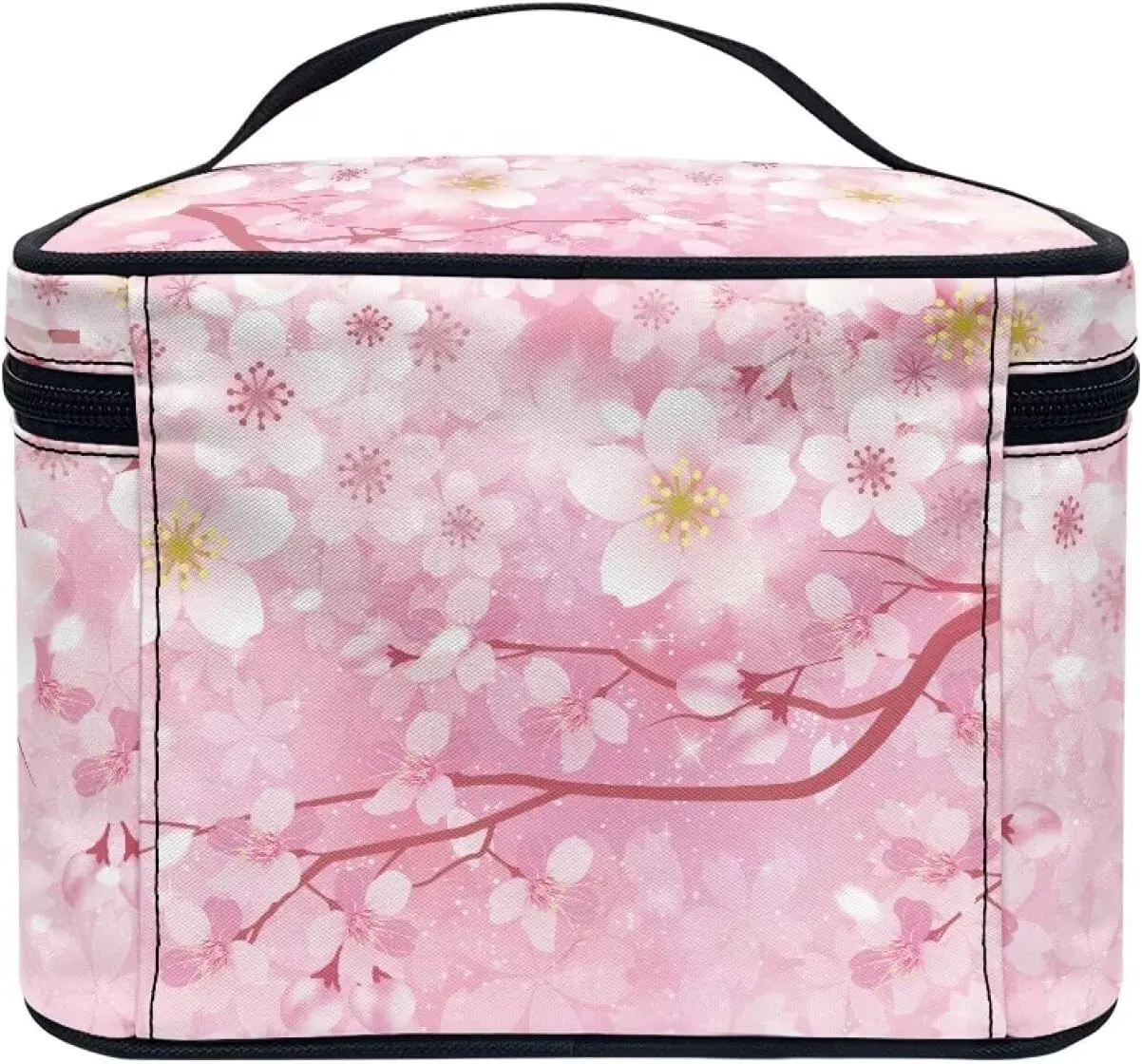 doginthehole Makeup Bag for Women Large Travel Makeup Bag Organizer Portable Toiletry Bag Aesthetic Pink Cherry Blossom Makeup Bags High Capacity Cosmetic Bag Makeup Case