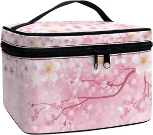 doginthehole Makeup Bag for Women Large Travel Makeup Bag Organizer Portable Toiletry Bag Aesthetic Pink Cherry Blossom Makeup Bags High Capacity Cosmetic Bag Makeup Case