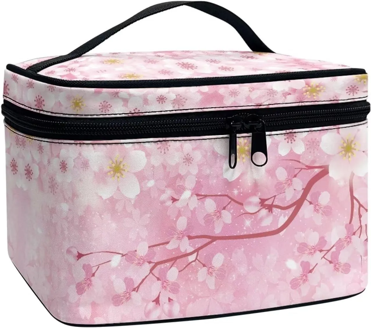 doginthehole Makeup Bag for Women Large Travel Makeup Bag Organizer Portable Toiletry Bag Aesthetic Pink Cherry Blossom Makeup Bags High Capacity Cosmetic Bag Makeup Case