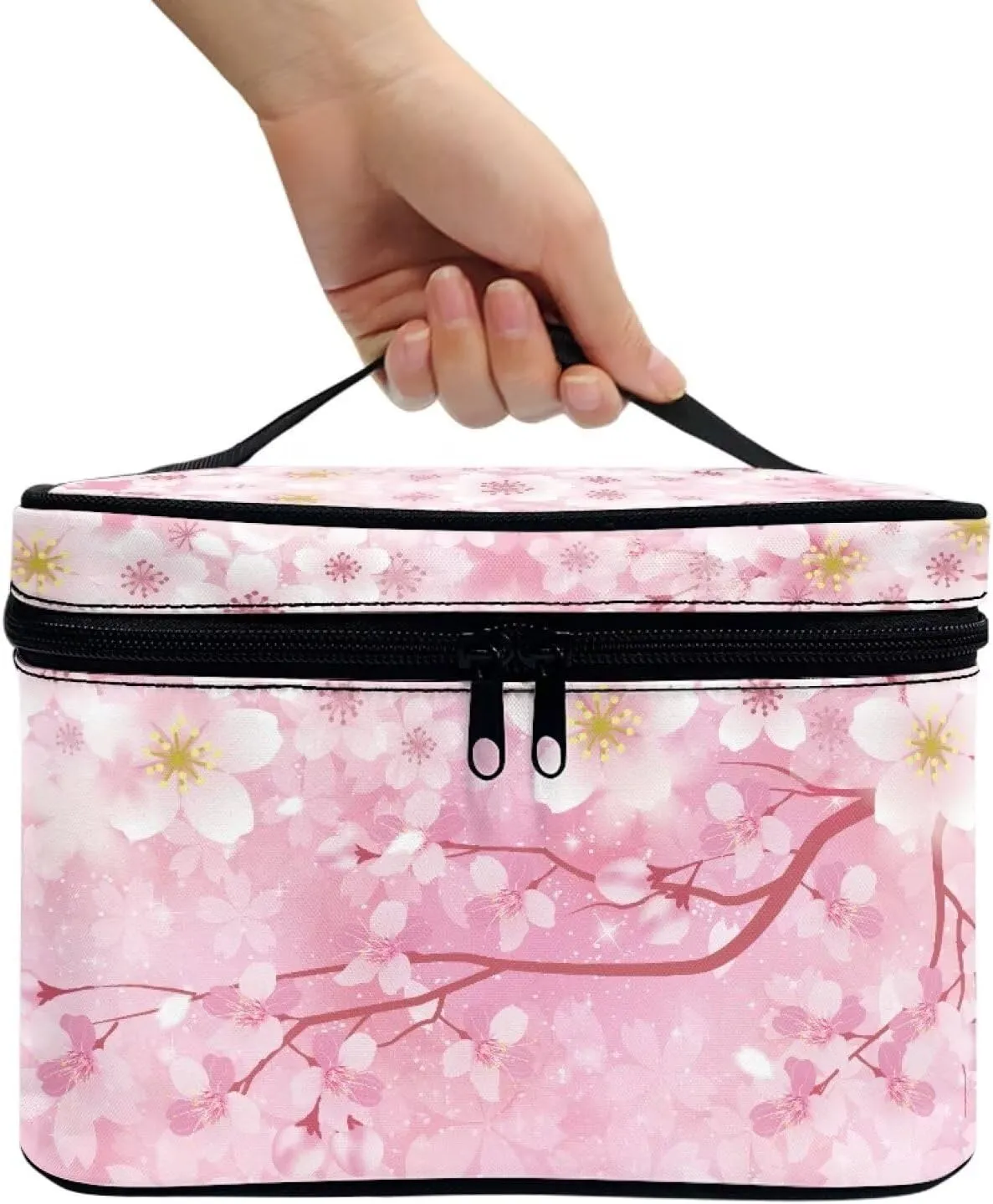 doginthehole Makeup Bag for Women Large Travel Makeup Bag Organizer Portable Toiletry Bag Aesthetic Pink Cherry Blossom Makeup Bags High Capacity Cosmetic Bag Makeup Case