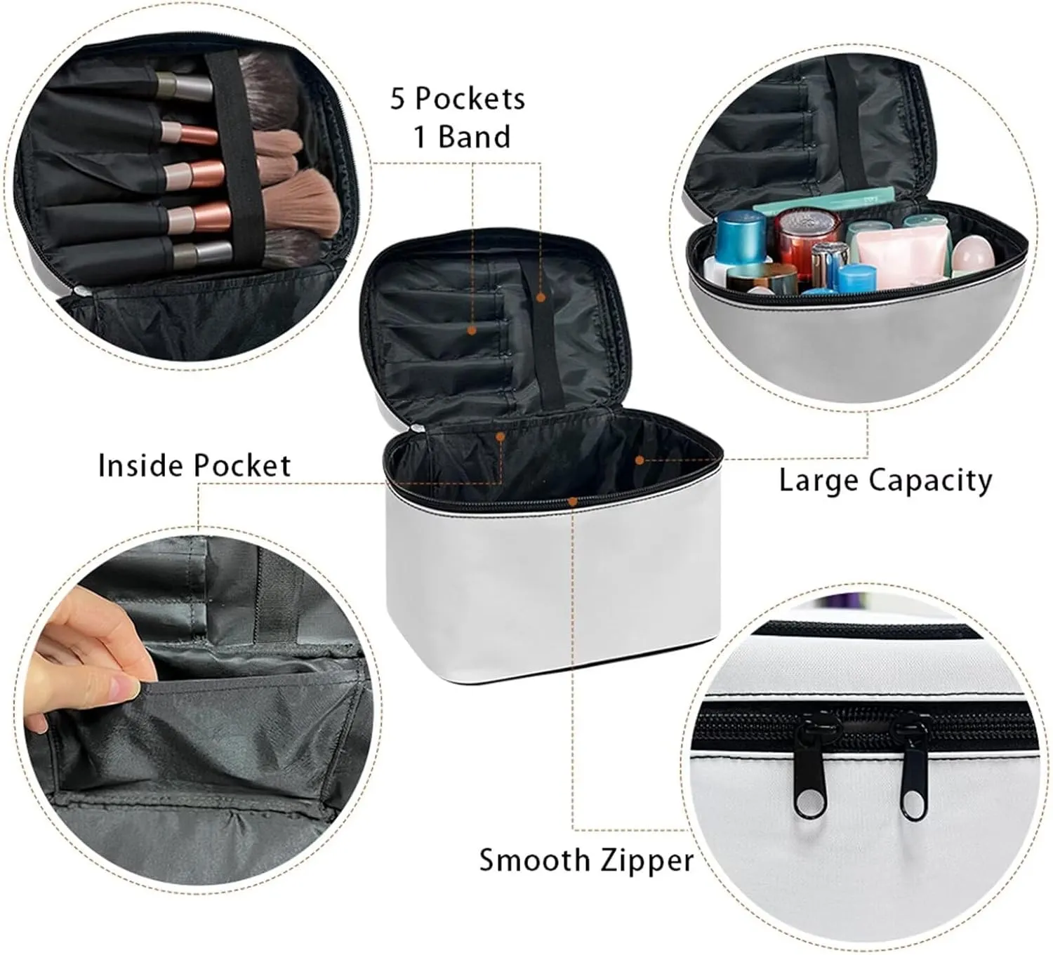 doginthehole Makeup Bag, Portable Travel Cosmetic Bag, Large Makeup Organizer Bag, Aesthetic Daisy Hummingbirds Design Makeup Organizer Case, Travel Toiletry Bag for Women Girls