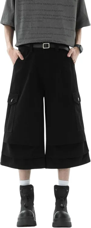 DOSLAVIDA Jean Shorts Men Baggy Jorts Casual Capri Denim Shorts Y2k Loose Long Jorts Vintage Fashion