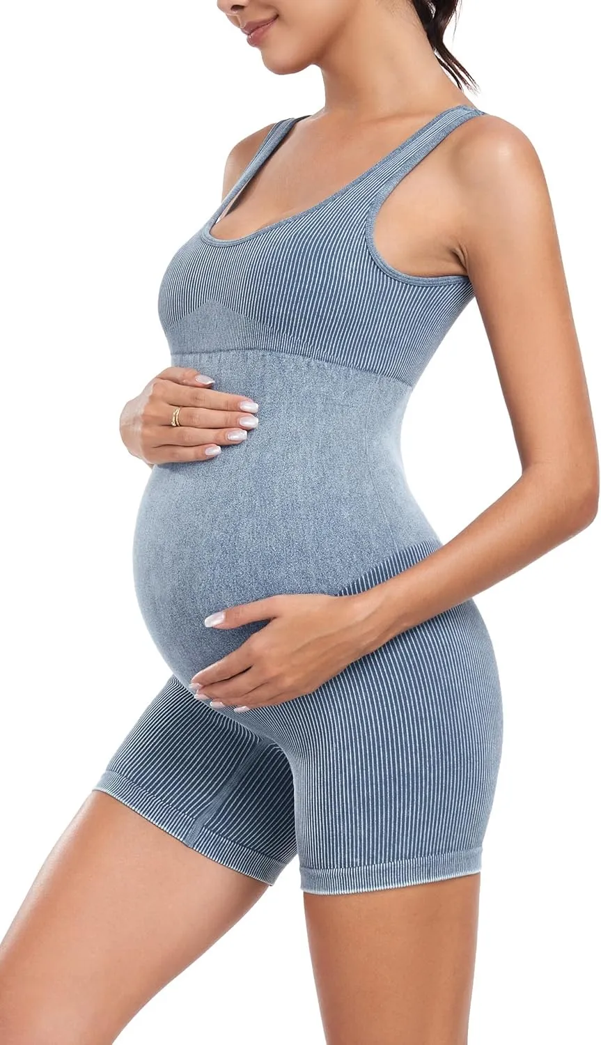 EastElegant Maternity Seamless Yoga Jumpsuits Women's One Piece Workout Bodysuits Ribbed Square Neck Romper