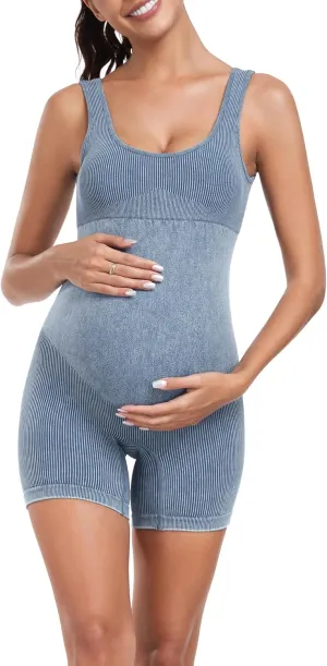EastElegant Maternity Seamless Yoga Jumpsuits Women's One Piece Workout Bodysuits Ribbed Square Neck Romper