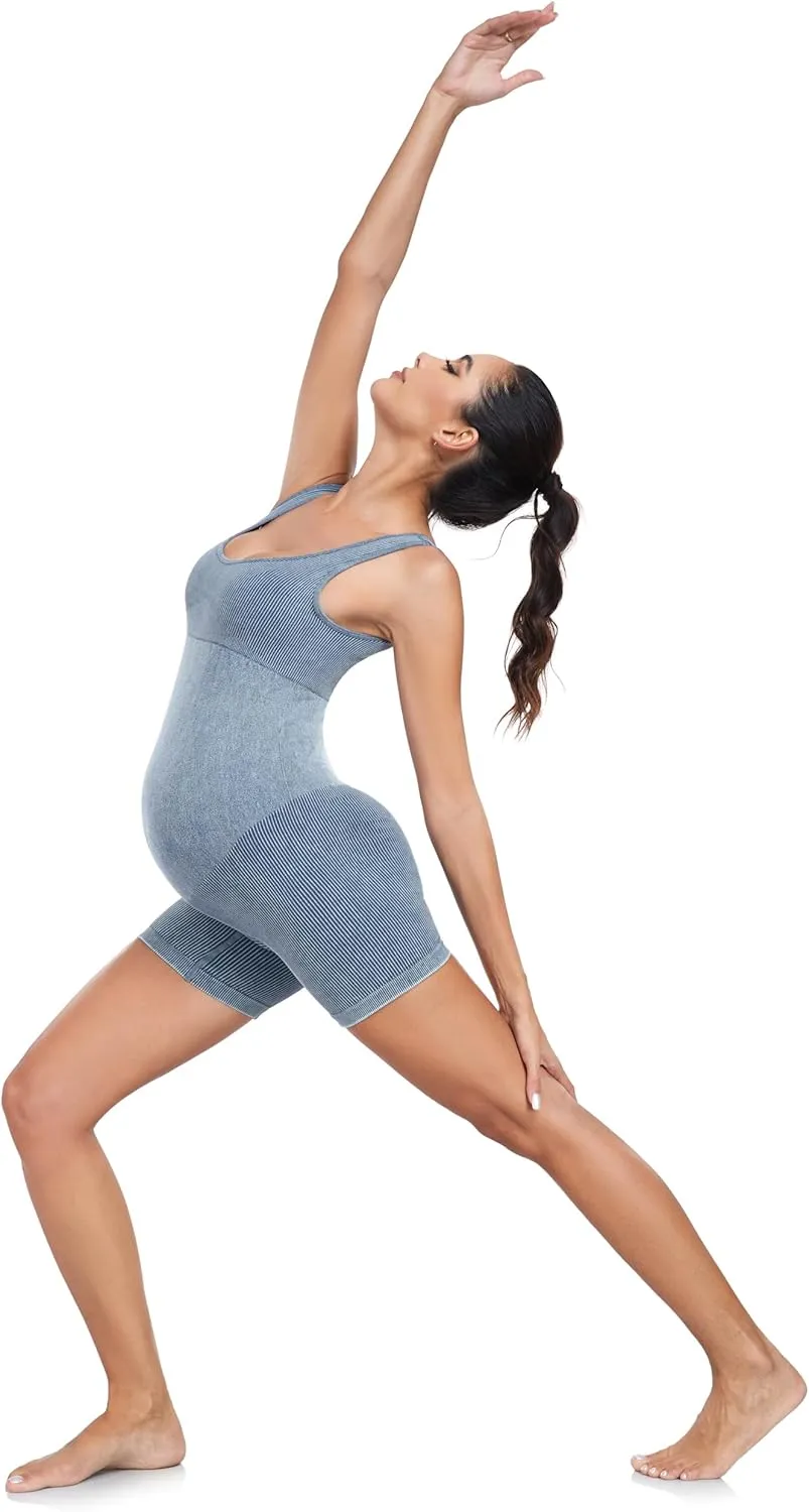 EastElegant Maternity Seamless Yoga Jumpsuits Women's One Piece Workout Bodysuits Ribbed Square Neck Romper