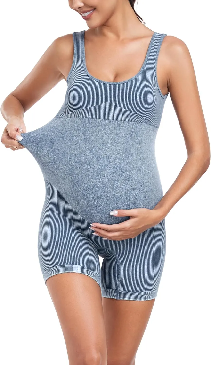 EastElegant Maternity Seamless Yoga Jumpsuits Women's One Piece Workout Bodysuits Ribbed Square Neck Romper
