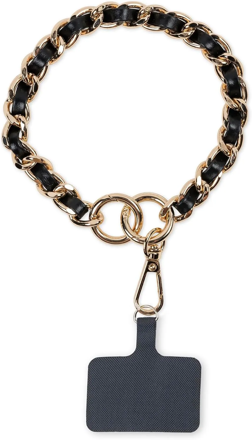 Ella Black Vegan Leather Wristlet - Italian-Inspired 14" Single-Chain Design with Secure Lobster Hook, Hands-Free Phone, Wallet & Key Accessory for Everyday Use