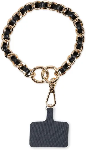Ella Black Vegan Leather Wristlet - Italian-Inspired 14" Single-Chain Design with Secure Lobster Hook, Hands-Free Phone, Wallet & Key Accessory for Everyday Use