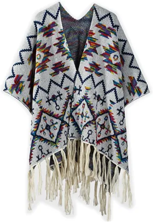 Ethnic style, tassel cloak, women's autumn and winter shawl, scarf, travel outfit, cloak Beige