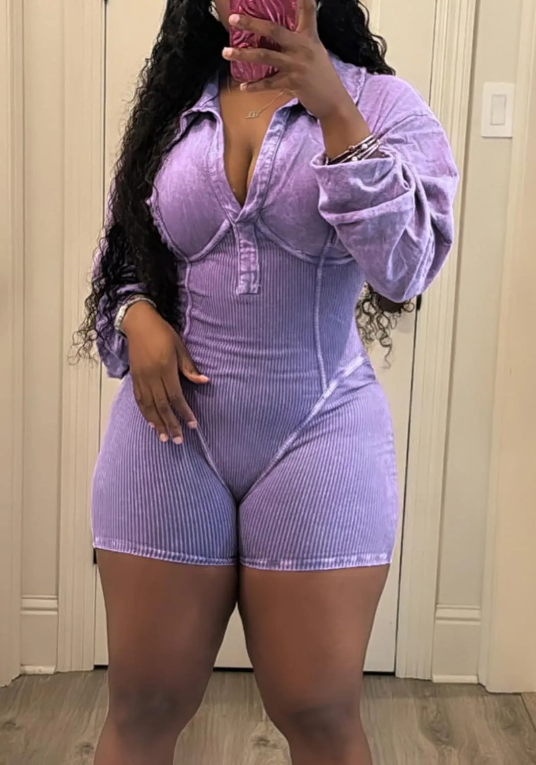 Famnbro Womens Sexy Romper Deep V Neck Long Sleeve Summer Shorts Ribbed Jumpsuits One Piece Club Outfits