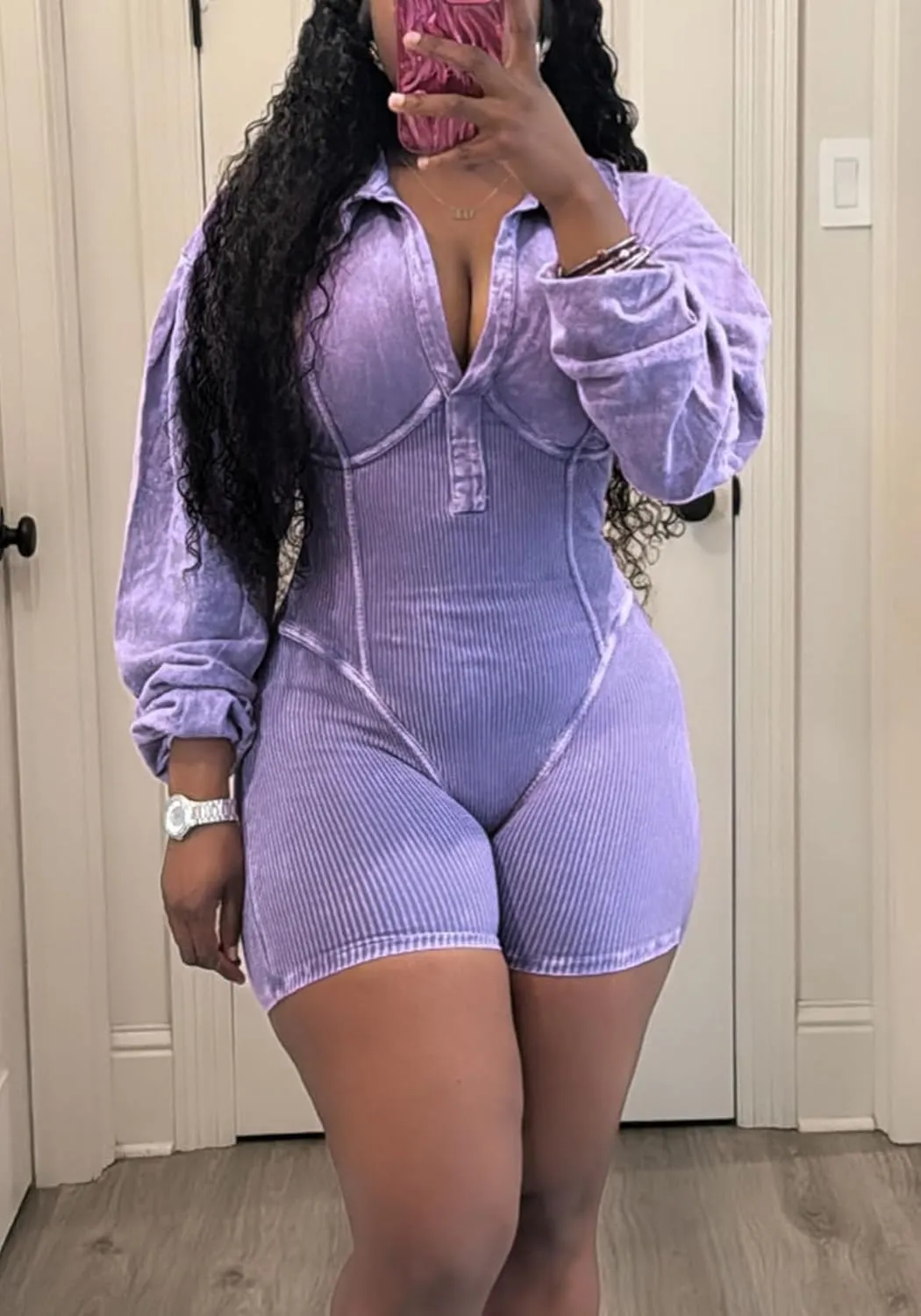 Famnbro Womens Sexy Romper Deep V Neck Long Sleeve Summer Shorts Ribbed Jumpsuits One Piece Club Outfits
