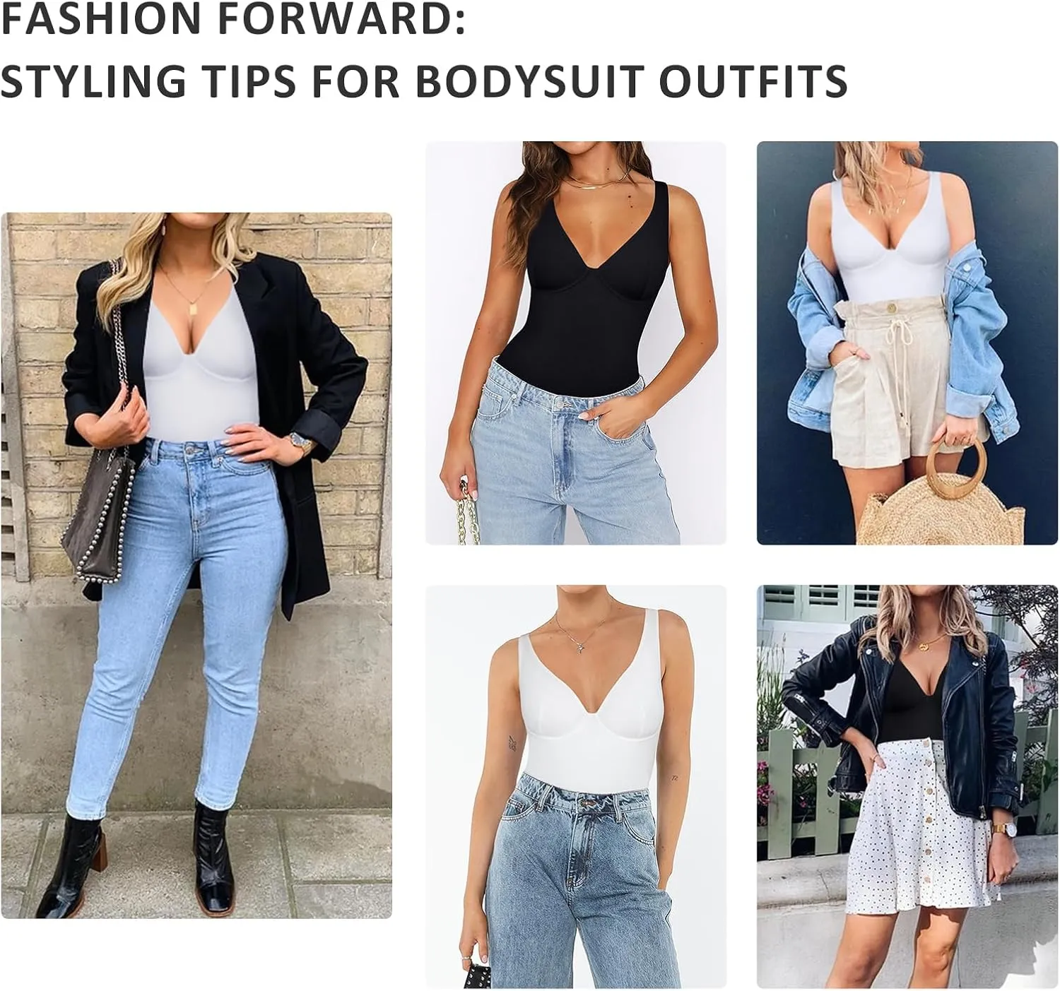 FeelinGirl Deep V Neck Bodysuits for Women Tummy Control Body Shaper Sleeveless Cross Back Tank Tops Body Suits Thong