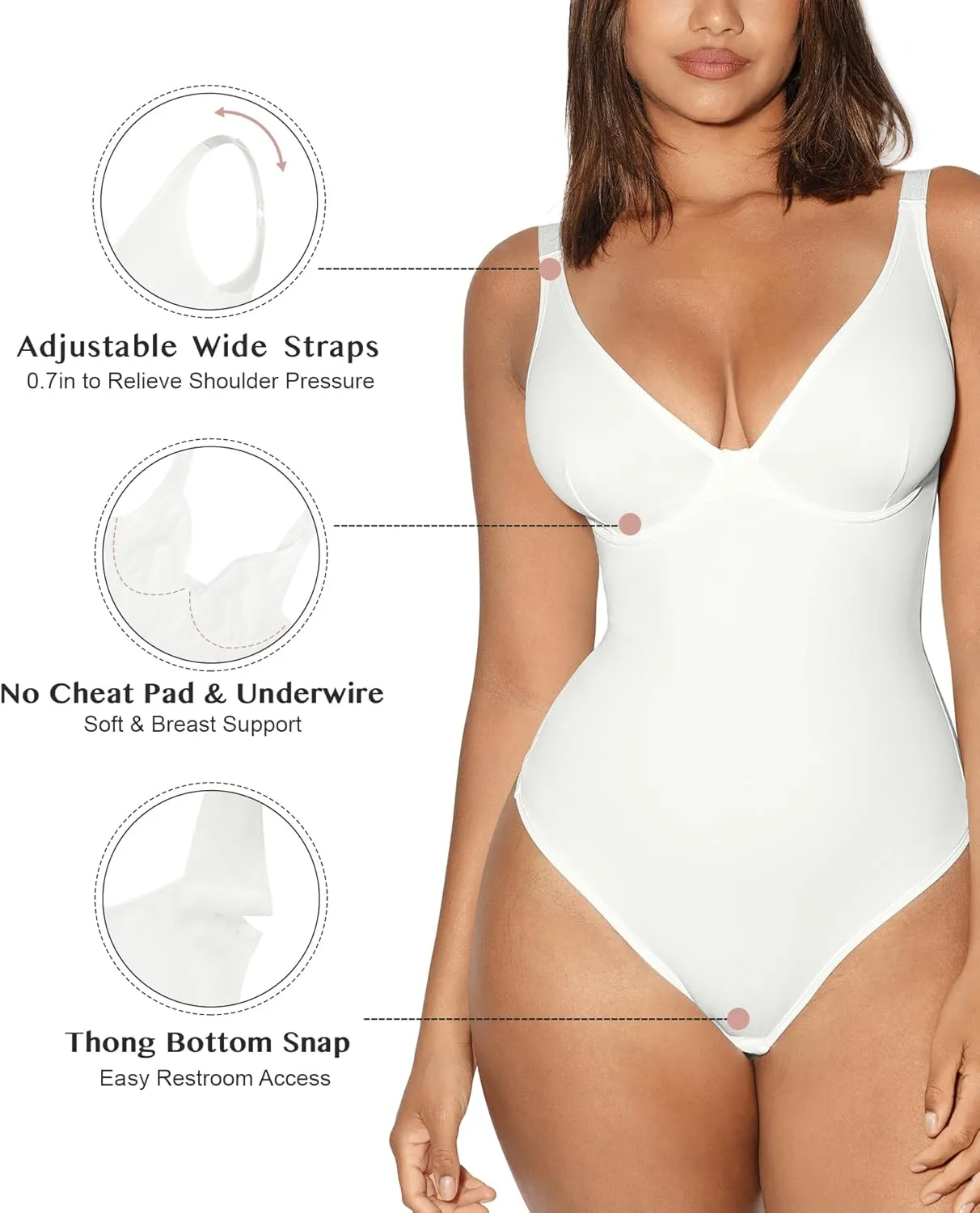 FeelinGirl Shapewear Bodysuits for Women Tummy Control Body Suits Deep V Neck Thong Body Shaper