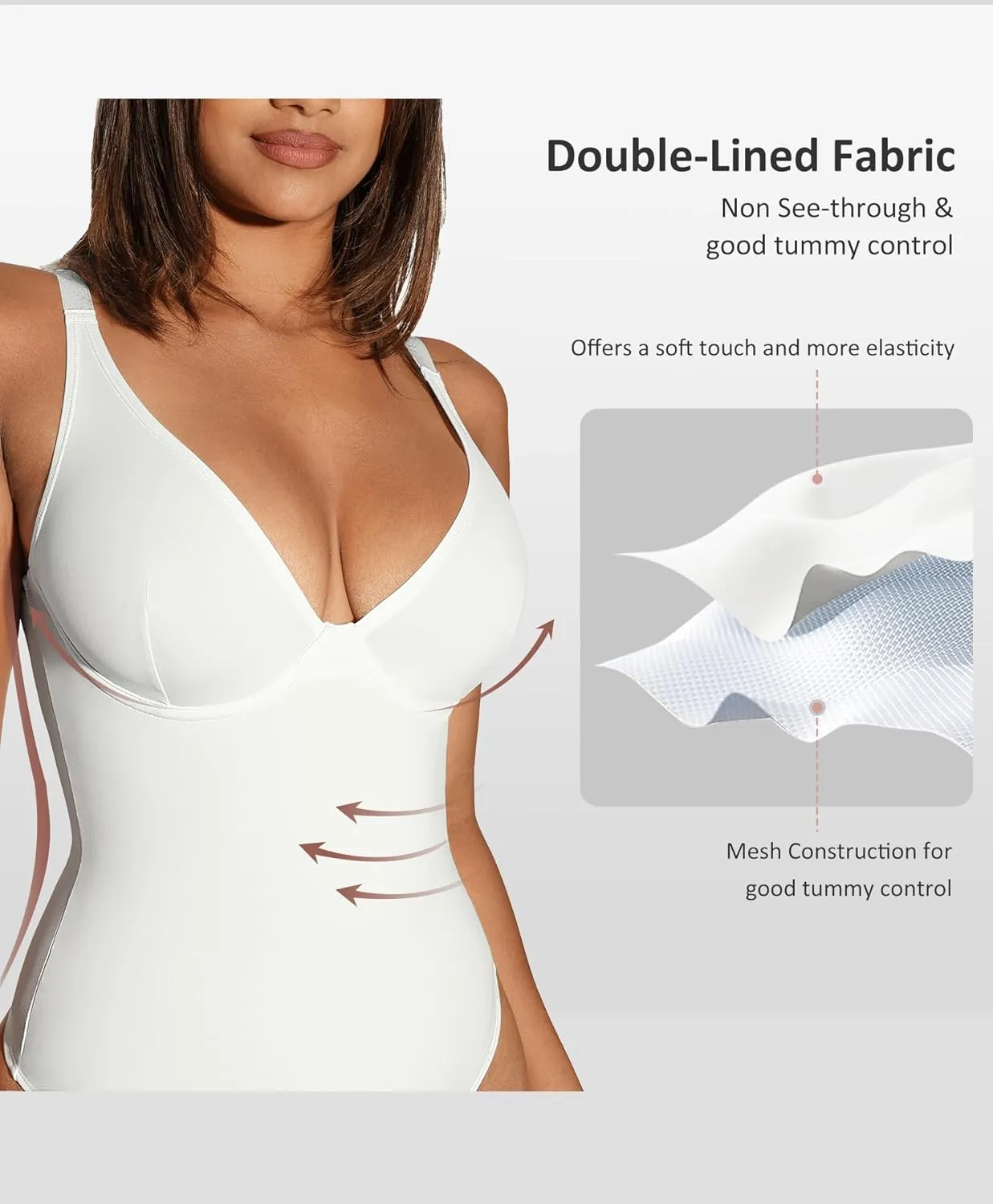 FeelinGirl Shapewear Bodysuits for Women Tummy Control Body Suits Deep V Neck Thong Body Shaper