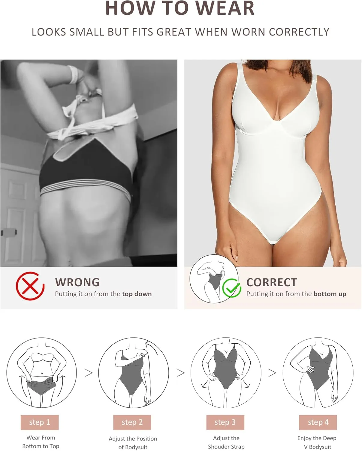 FeelinGirl Shapewear Bodysuits for Women Tummy Control Body Suits Deep V Neck Thong Body Shaper