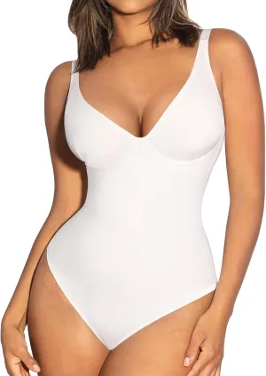 FeelinGirl Shapewear Bodysuits for Women Tummy Control Body Suits Deep V Neck Thong Body Shaper