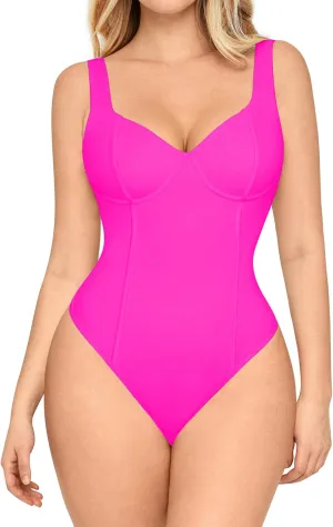 FeelinGirl Shapewear Bodysuits for Women Tummy Control Sweetheart Neck Thong Body Suits Corset Tops