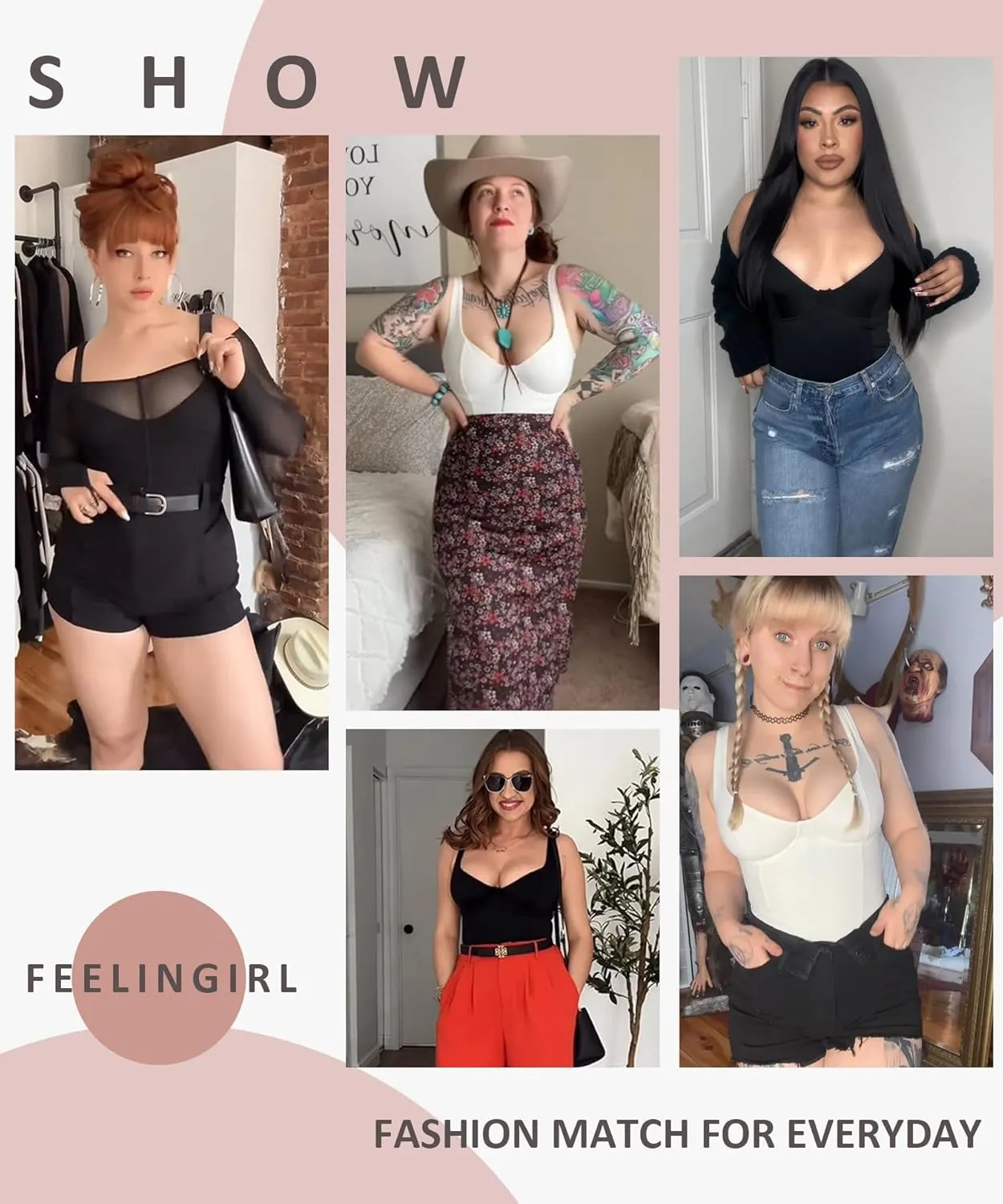 FeelinGirl Shapewear Bodysuits for Women Tummy Control Sweetheart Neck Thong Body Suits Corset Tops
