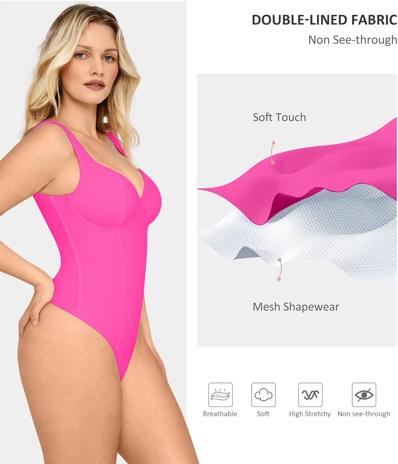 FeelinGirl Shapewear Bodysuits for Women Tummy Control Sweetheart Neck Thong Body Suits Corset Tops