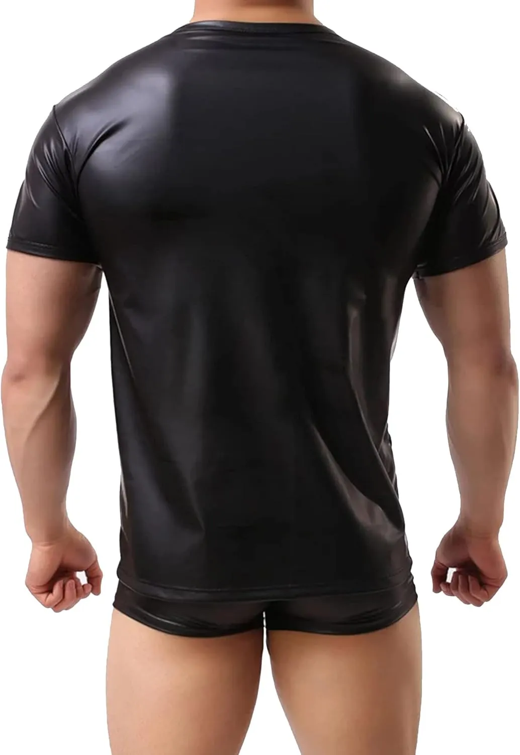 FEOYA Leather Shirt Men Shiny Slim Fit Tank Top Sexy Faux Leather Latex Clothing Wetlook Club Party Undershirts