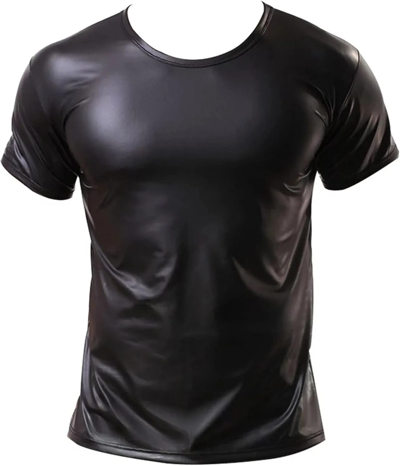 FEOYA Leather Shirt Men Shiny Slim Fit Tank Top Sexy Faux Leather Latex Clothing Wetlook Club Party Undershirts
