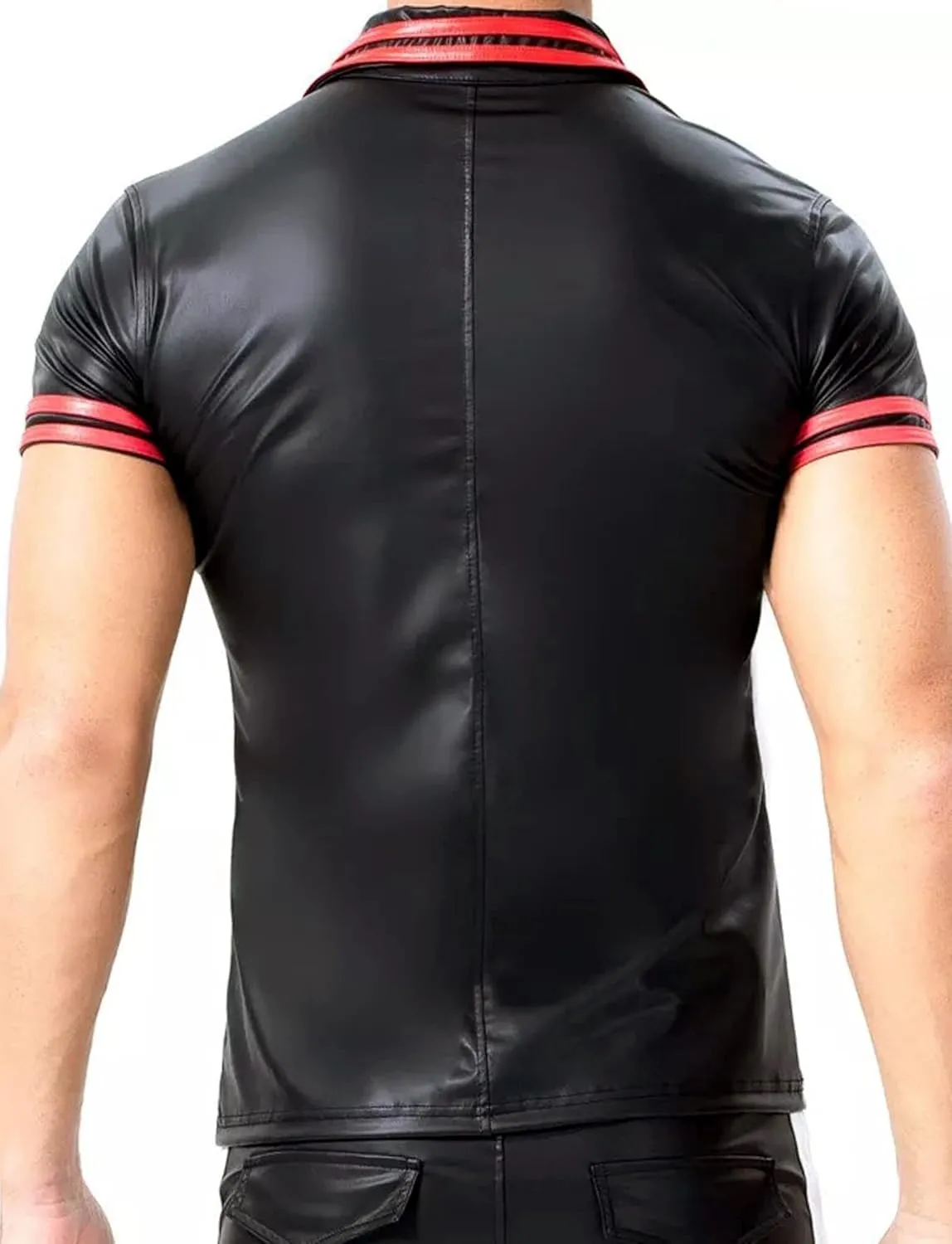 FEOYA Leather Shirt Men Shiny Slim Fit Tank Top Sexy Faux Leather Latex Clothing Wetlook Club Party Undershirts