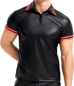 FEOYA Leather Shirt Men Shiny Slim Fit Tank Top Sexy Faux Leather Latex Clothing Wetlook Club Party Undershirts