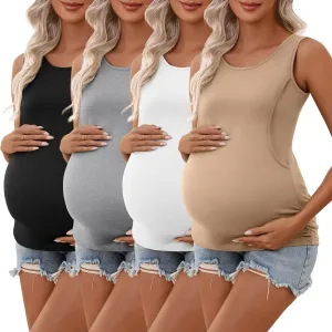 Ficerd 4 Pack Women's Cotton Nursing Tank Tops Sleeveless Breastfeeding Maternity Shirts Double Layer Pregnancy Clothes
