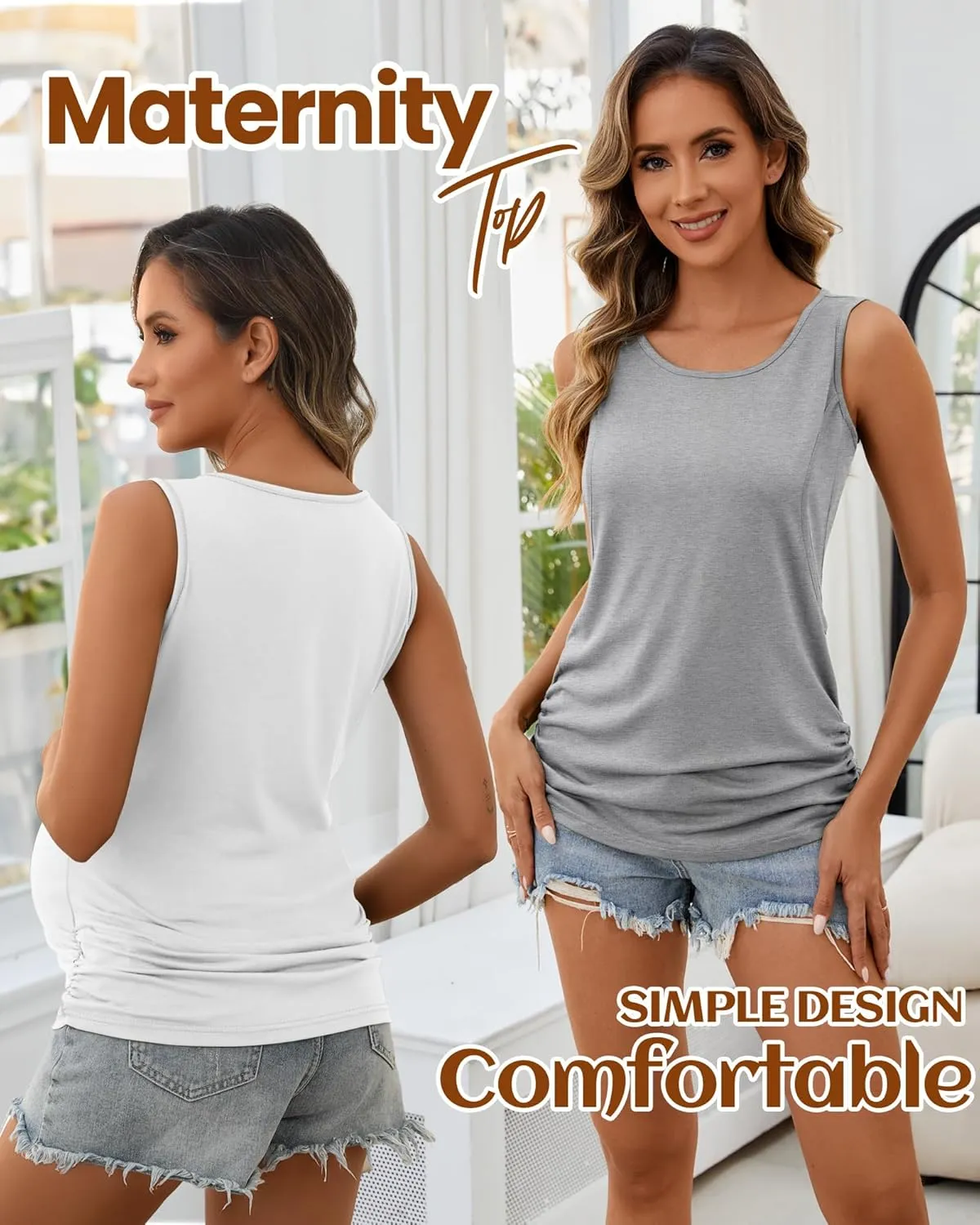 Ficerd 4 Pack Women's Cotton Nursing Tank Tops Sleeveless Breastfeeding Maternity Shirts Double Layer Pregnancy Clothes