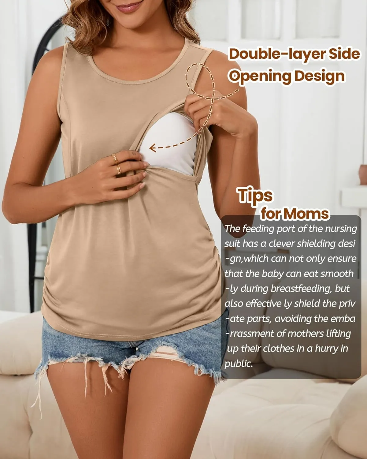 Ficerd 4 Pack Women's Cotton Nursing Tank Tops Sleeveless Breastfeeding Maternity Shirts Double Layer Pregnancy Clothes