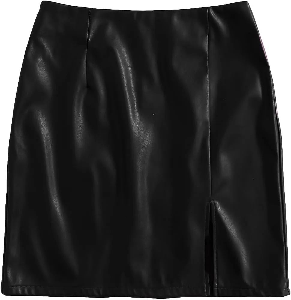 Floerns Women's Faux Leather Bodycon Split Mini Skirt