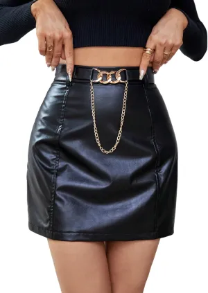 Floerns Women's Faux Leather Bodycon Split Mini Skirt