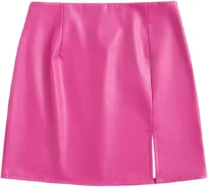 Floerns Women's Faux Leather Bodycon Split Mini Skirt