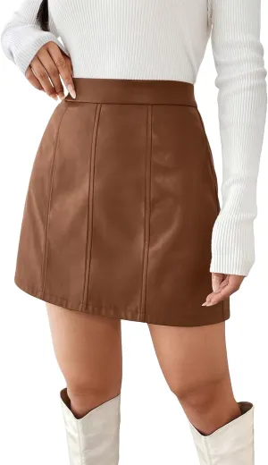 Floerns Women's Faux Leather Bodycon Split Mini Skirt