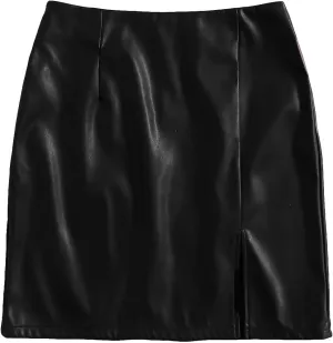 Floerns Women's Faux Leather Bodycon Split Mini Skirt