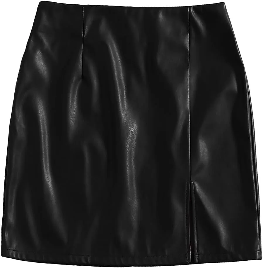 Floerns Women's Faux Leather Bodycon Split Mini Skirt