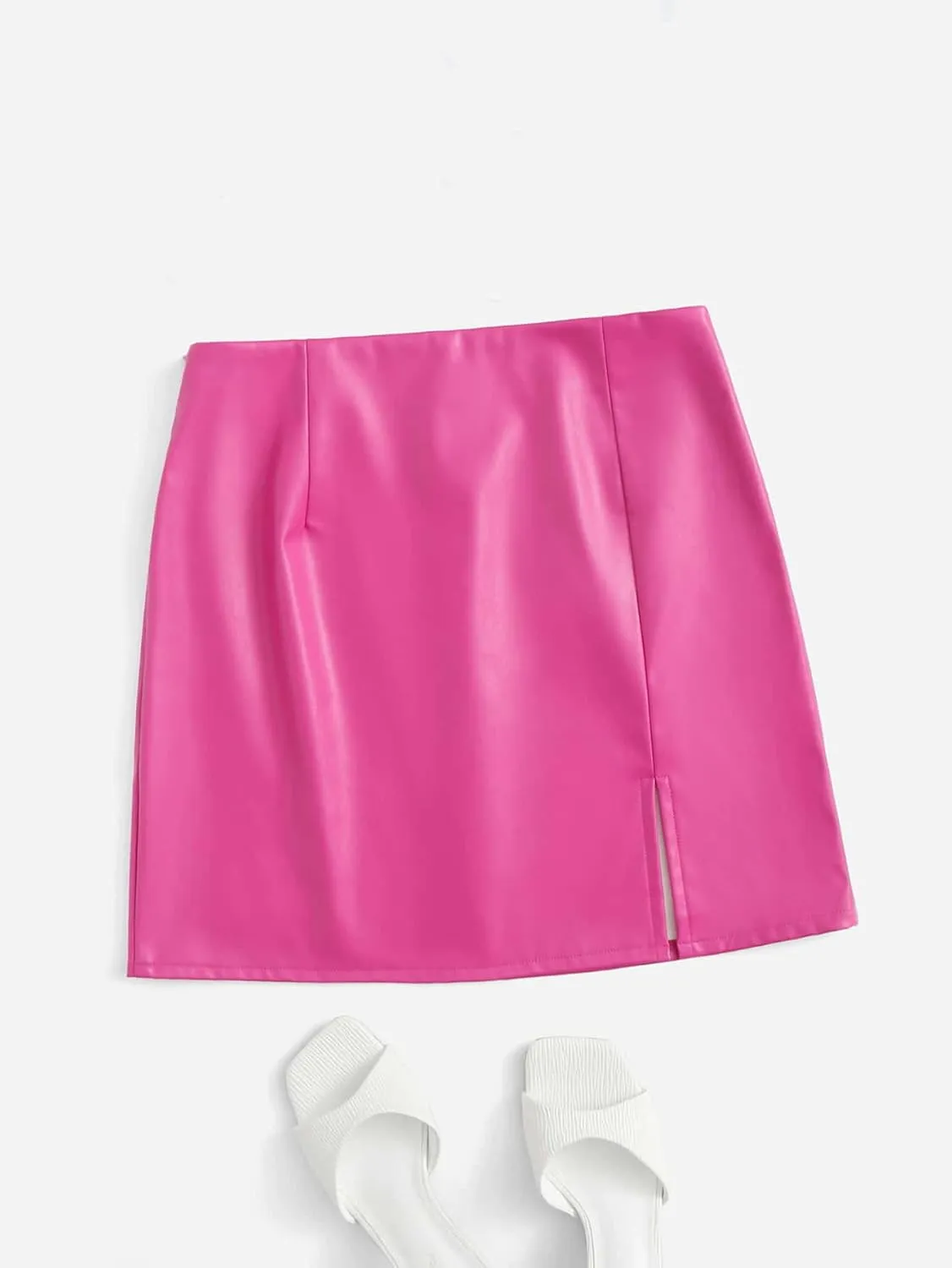 Floerns Women's Faux Leather Bodycon Split Mini Skirt
