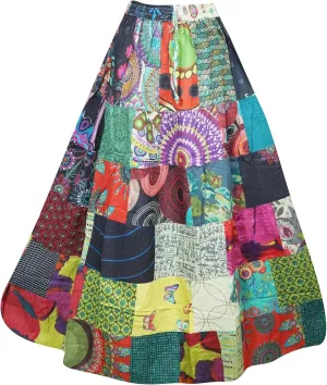 Floral Patchwork Boho Maxi Skirt Cotton Handmade Casual Gypsy Skirts S/M/L Purple