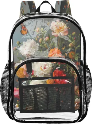 Flowers Butterfly Backpack for School Kids, Clear Plastic Bag, Kid Backpack, Clear Backpacks