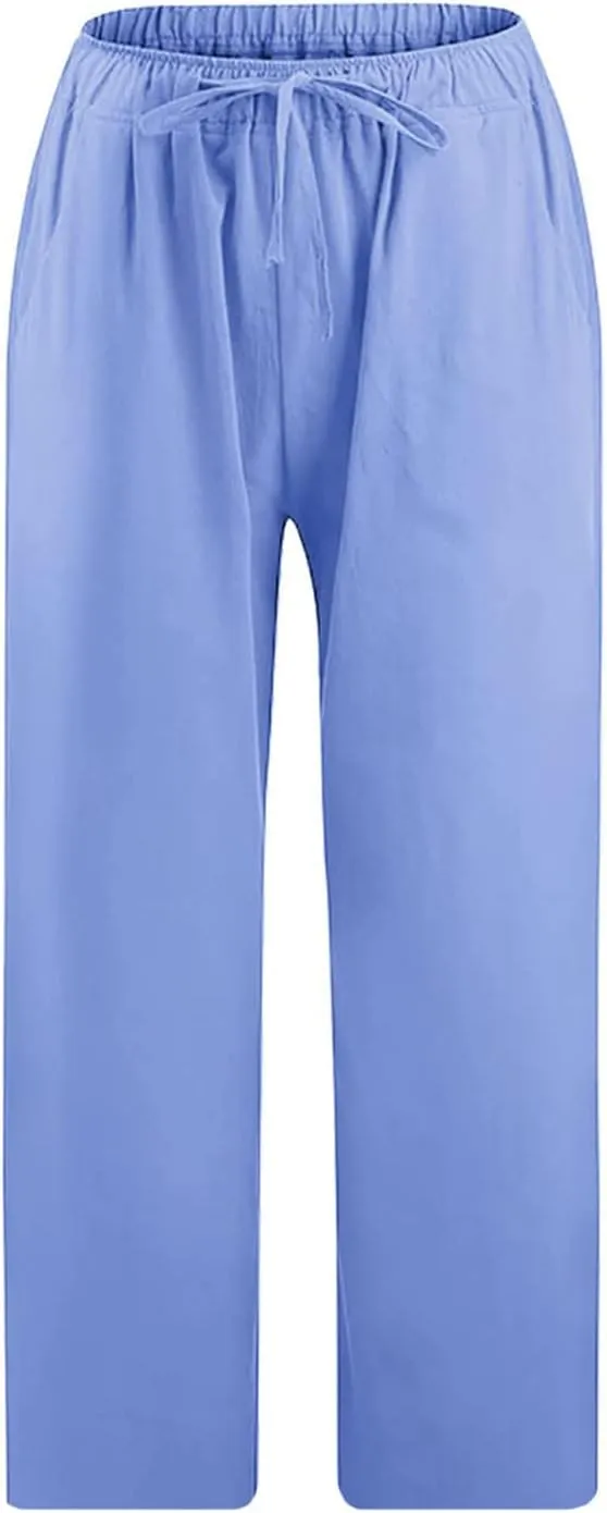 Flowy Women's Linen Pants Summer Palazzo Wide Leg Slacks Comfy High Waisted Pant 2025 Vacation Trousers with Pocket