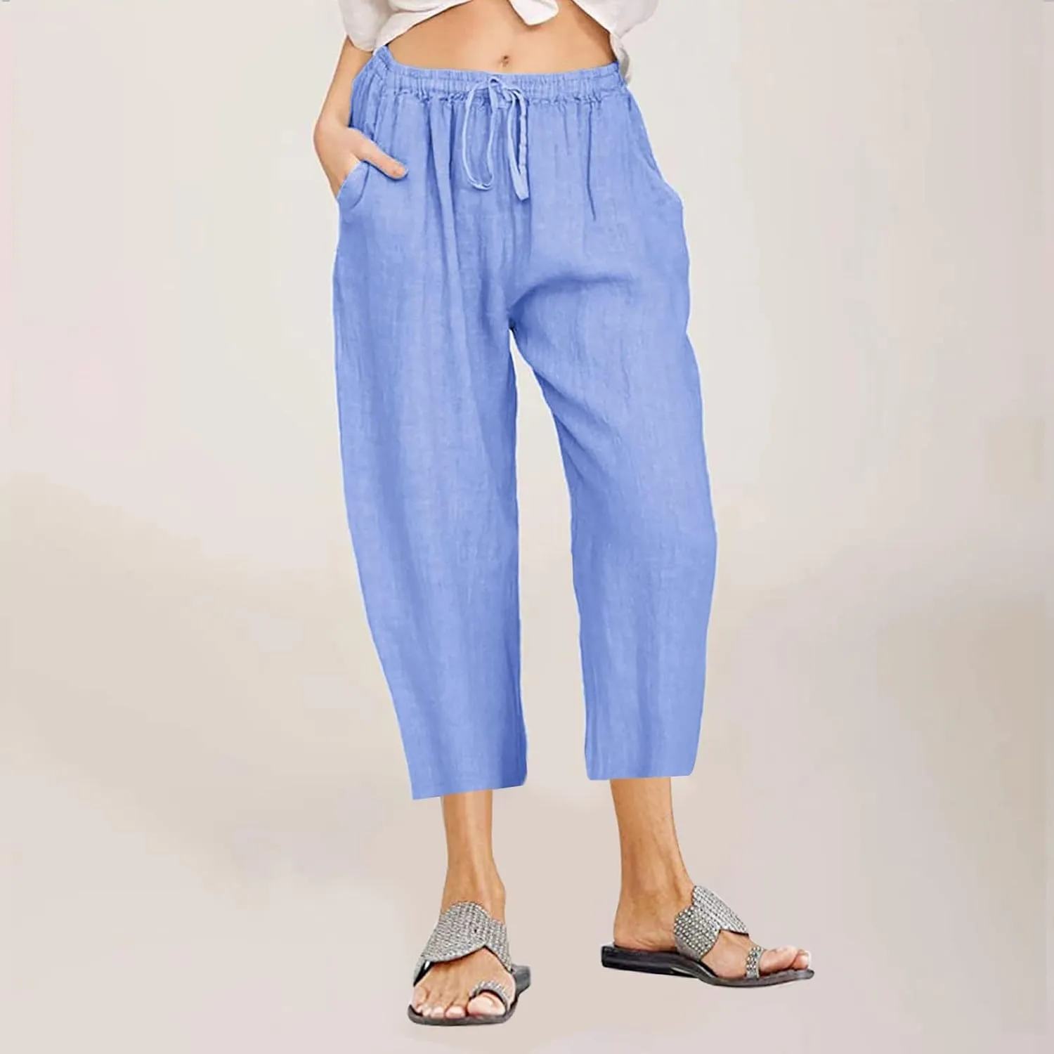 Flowy Women's Linen Pants Summer Palazzo Wide Leg Slacks Comfy High Waisted Pant 2025 Vacation Trousers with Pocket