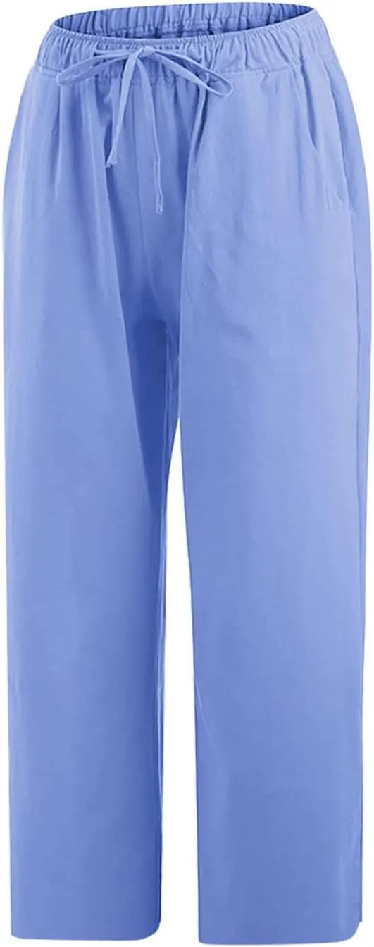 Flowy Women's Linen Pants Summer Palazzo Wide Leg Slacks Comfy High Waisted Pant 2025 Vacation Trousers with Pocket
