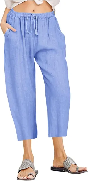 Flowy Women's Linen Pants Summer Palazzo Wide Leg Slacks Comfy High Waisted Pant 2025 Vacation Trousers with Pocket