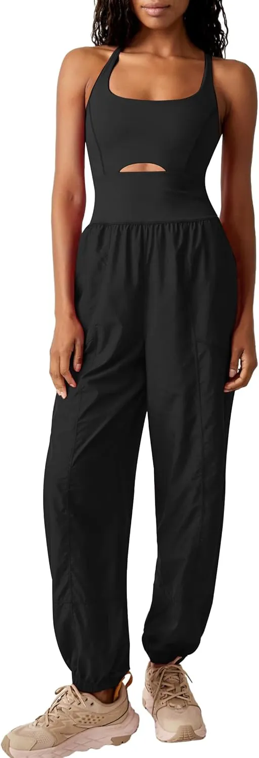 FOMELY Womens Running Onesie Workout Athletic Rompers One Piece Outfits Gym Overall Jumpsuits with Pockets