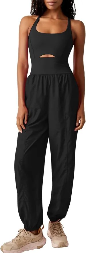 FOMELY Womens Running Onesie Workout Athletic Rompers One Piece Outfits Gym Overall Jumpsuits with Pockets