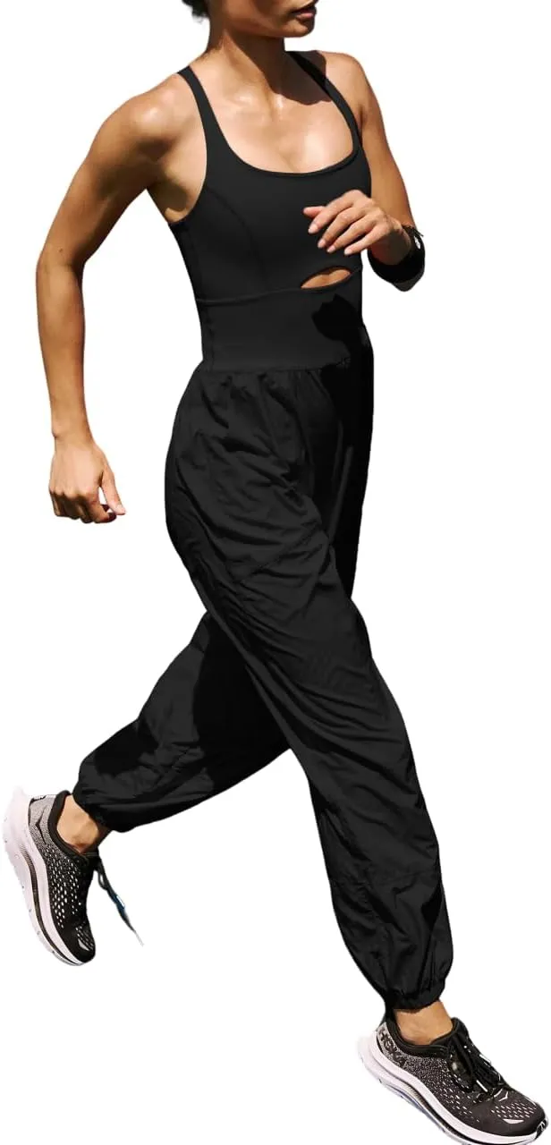 FOMELY Womens Running Onesie Workout Athletic Rompers One Piece Outfits Gym Overall Jumpsuits with Pockets