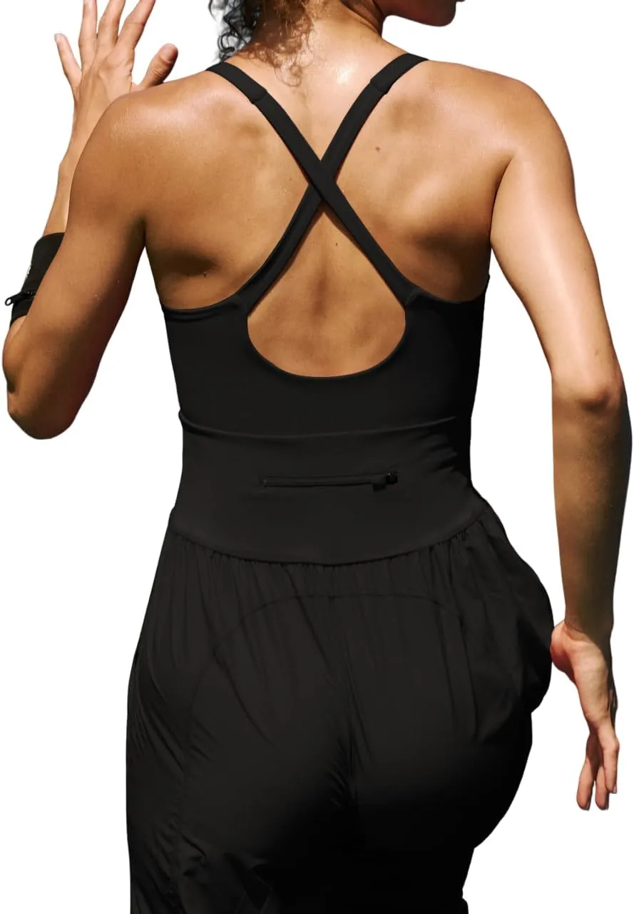 FOMELY Womens Running Onesie Workout Athletic Rompers One Piece Outfits Gym Overall Jumpsuits with Pockets