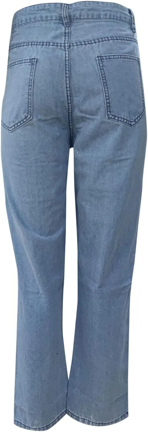 Franhais Women Wide Leg Denim Pants Fashion High Waist Straight Leg Baggy Flared Y2K Jeans Trousers Streetwear