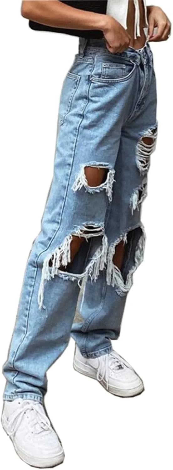 Franhais Women Wide Leg Denim Pants Fashion High Waist Straight Leg Baggy Flared Y2K Jeans Trousers Streetwear