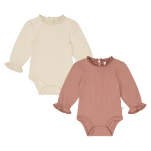 Frilled Ribbed Bodysuit 2 Pack